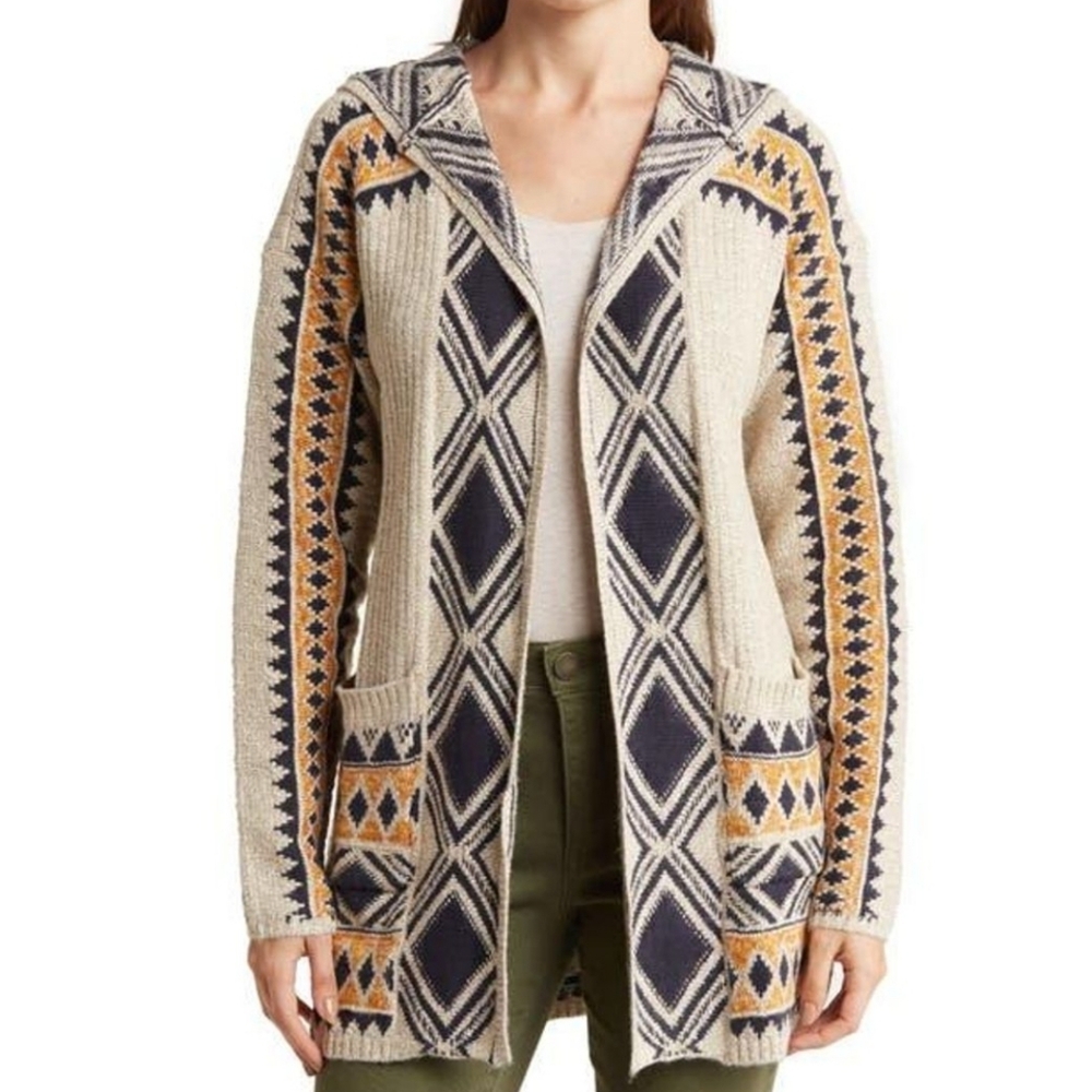 LUCKY BRAND Longline Cardigan Hoodie Open Front Aztec Southwestern Chunky Sz 3X - Picture 5 of 14